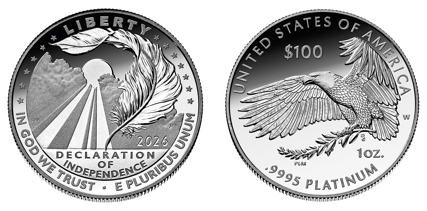 The obverse and reverse of the 2026 Platinum American Eagle coin.